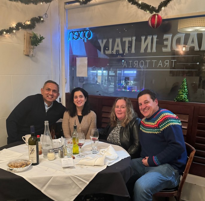 Dec 27, 2023: (L to R) Me, Chitra, Kelly & Rob...holiday dinner
