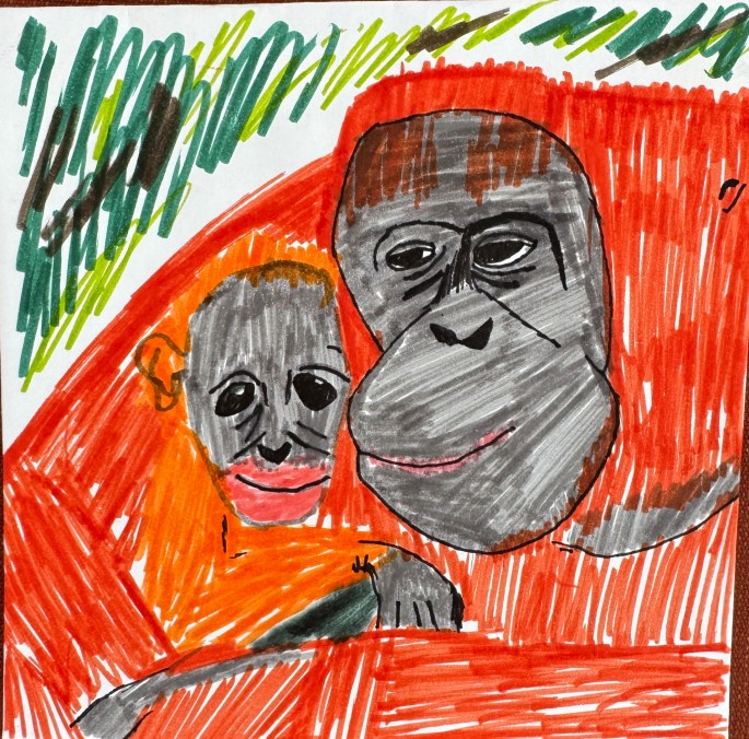 Apr 26, 2025: B'day card from Yash to mom 03 of 04 - Mumma & baby Orangutan
