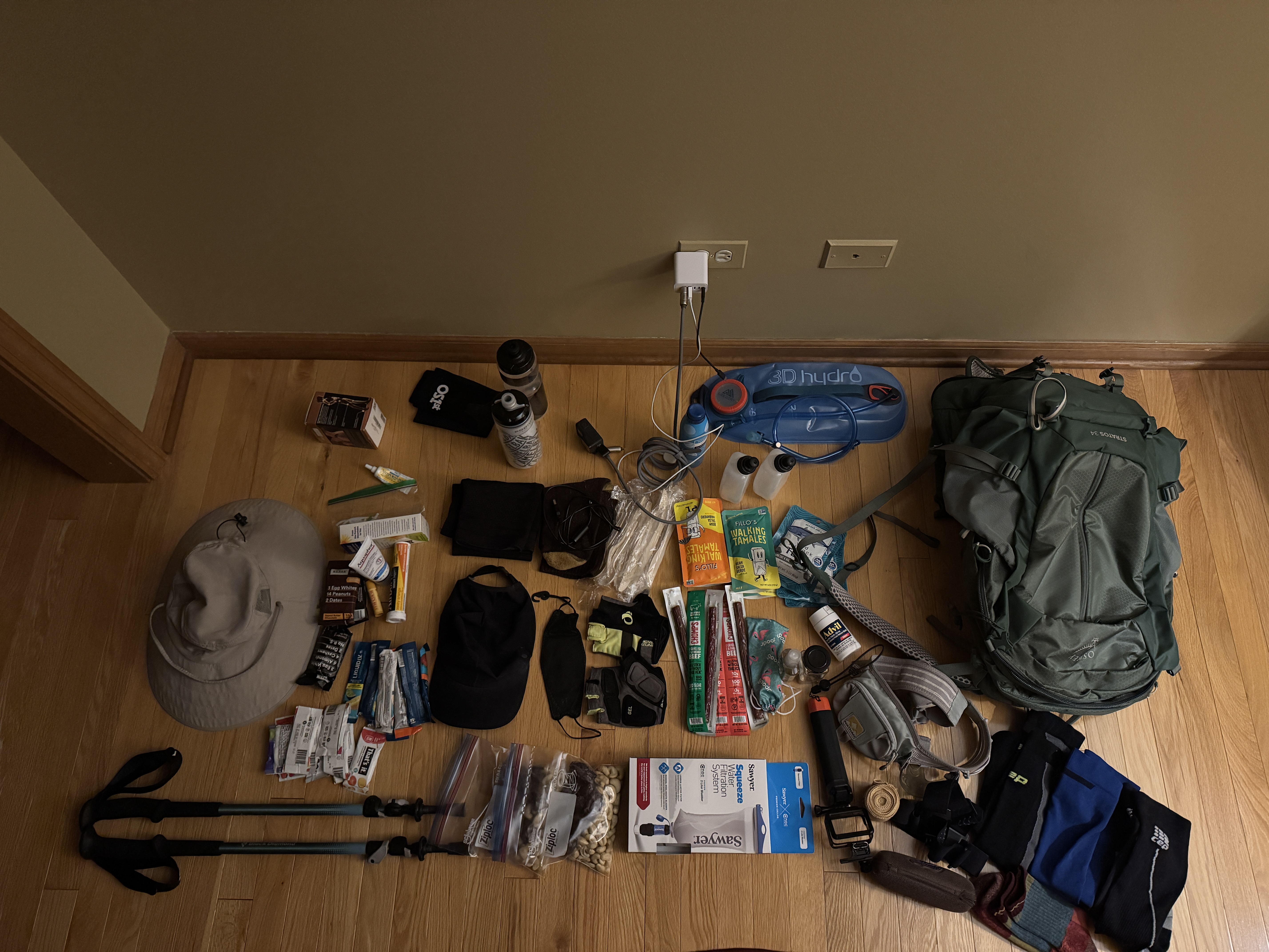 Sep 30, 2026: Night before my flight to PHX - backpack gear ready